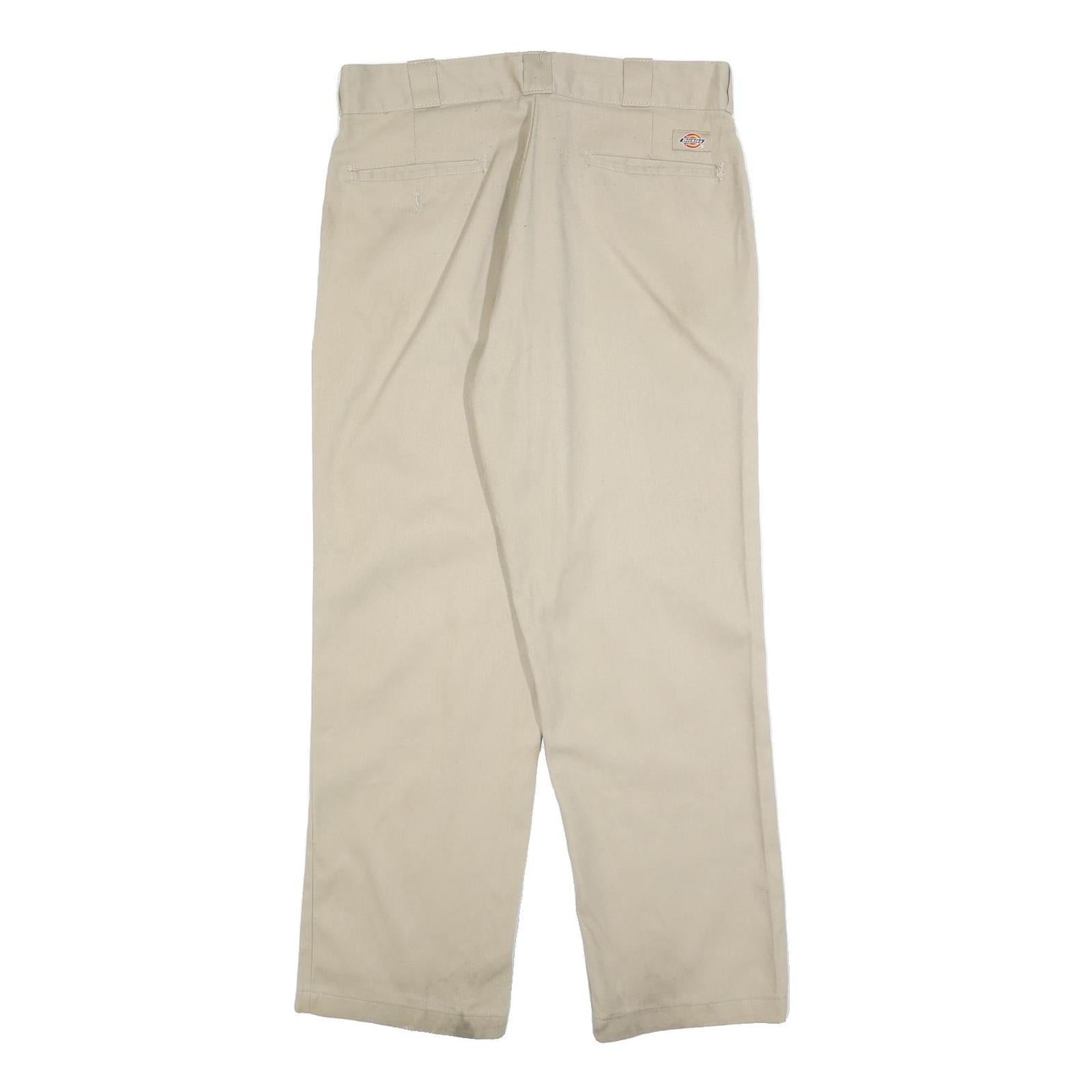 DICKIES Mens Cotton Blend Beige Regular Straight Trousers W34 L30 Workwear