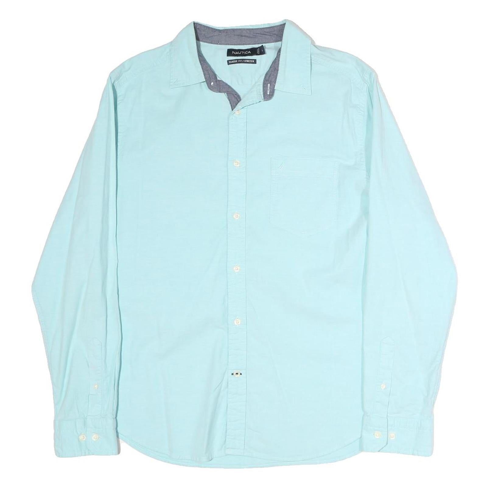 NAUTICA Mens Blue Classic Fit L Long Sleeve Cotton Shirt Casual Smart