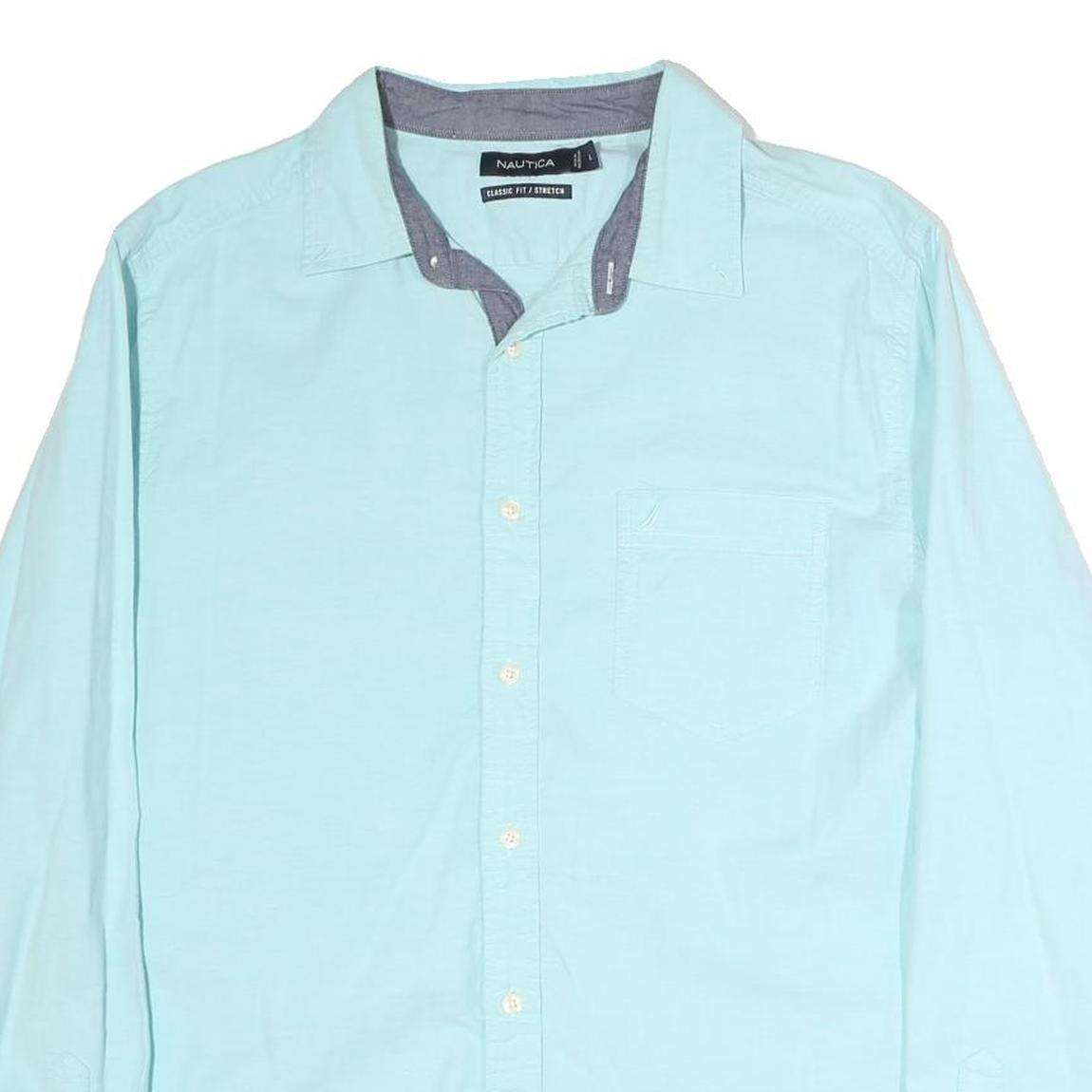 NAUTICA Mens Blue Classic Fit L Long Sleeve Cotton Shirt Casual Smart