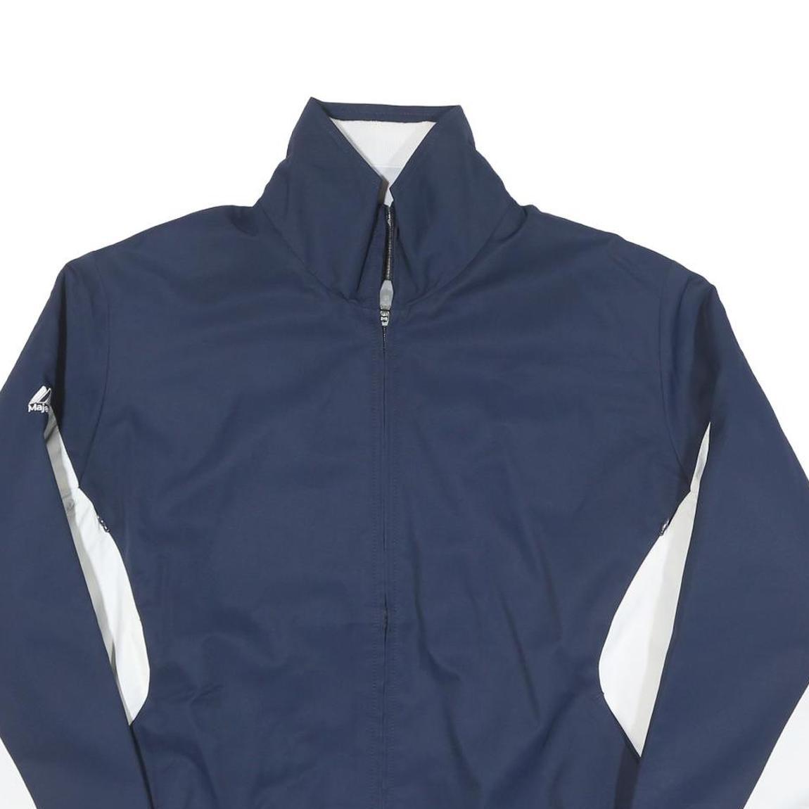 MAJESTIC Mens Navy Blue & White Track Jacket M Polyester Blend Zip Collar