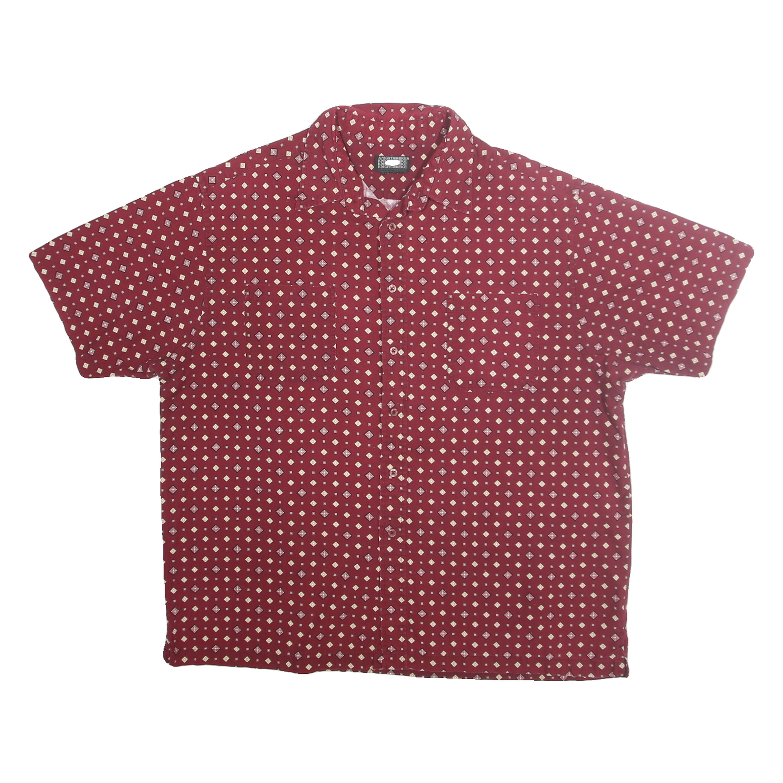 KNIGHTSBRIDGE Mens Red Patterned Cotton Shirt XL Short Sleeve Casual Summer