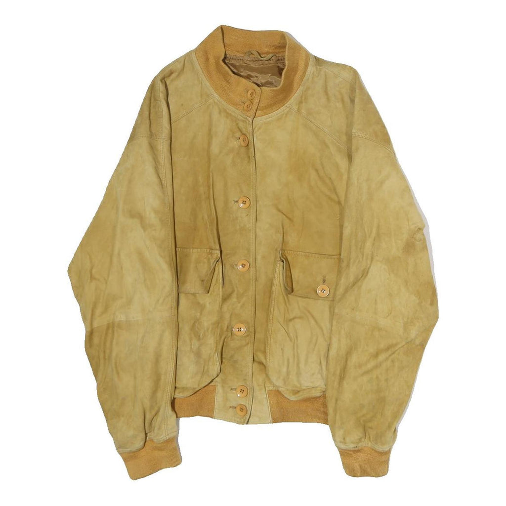 CRISTIANO DI THIENO Womens Beige Leather Button Jacket S Suede Casual Outerwear