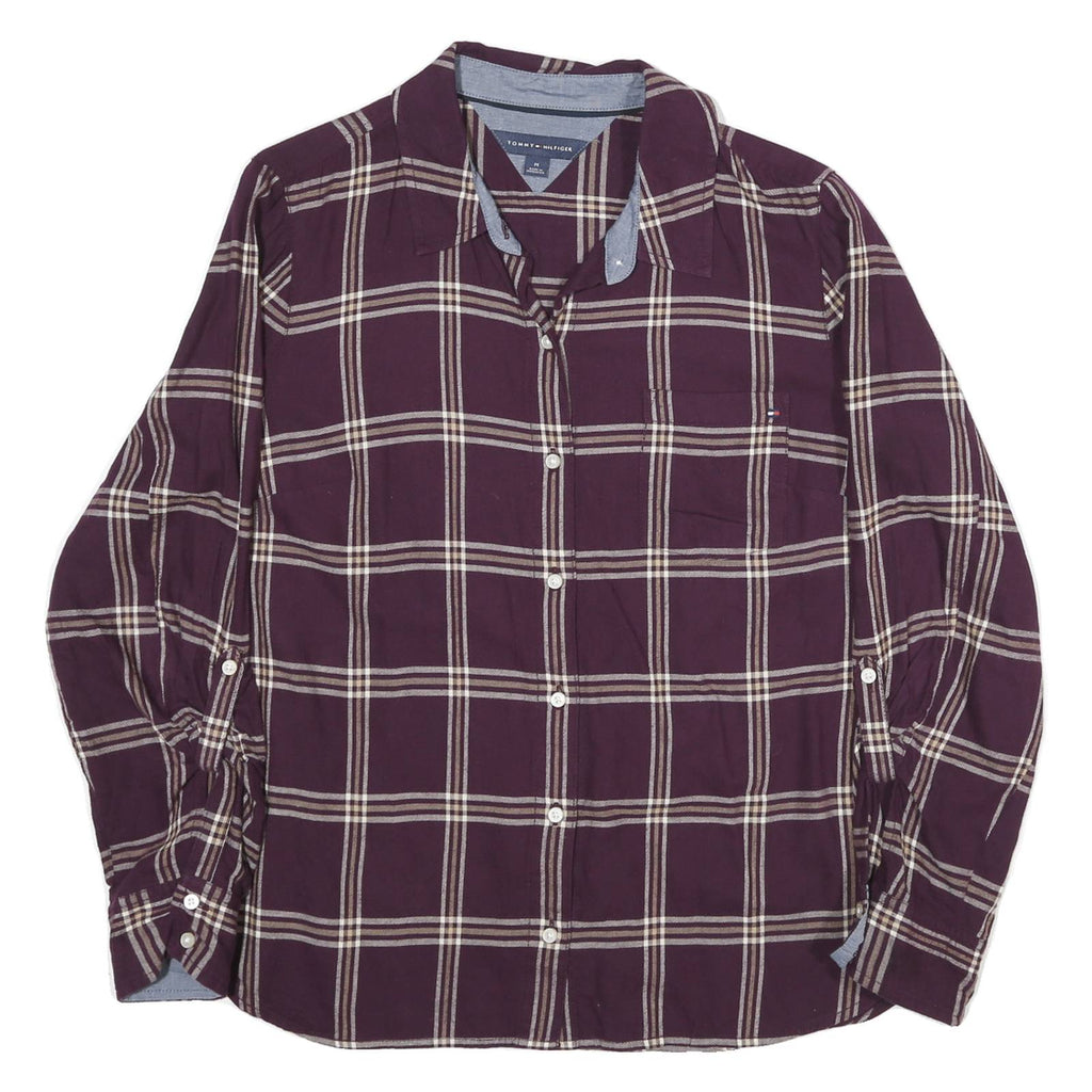 TOMMY HILFIGER Womens Maroon & Cream Check Shirt M Classic Cotton Blend Casual