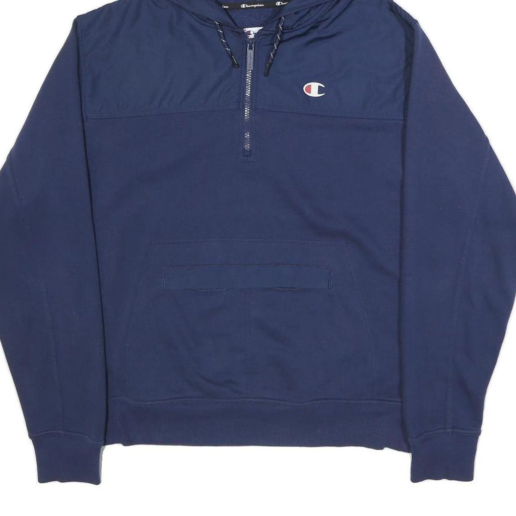 CHAMPION Mens Navy Blue Pullover Hoodie M Cotton Blend Half Zip Hooded