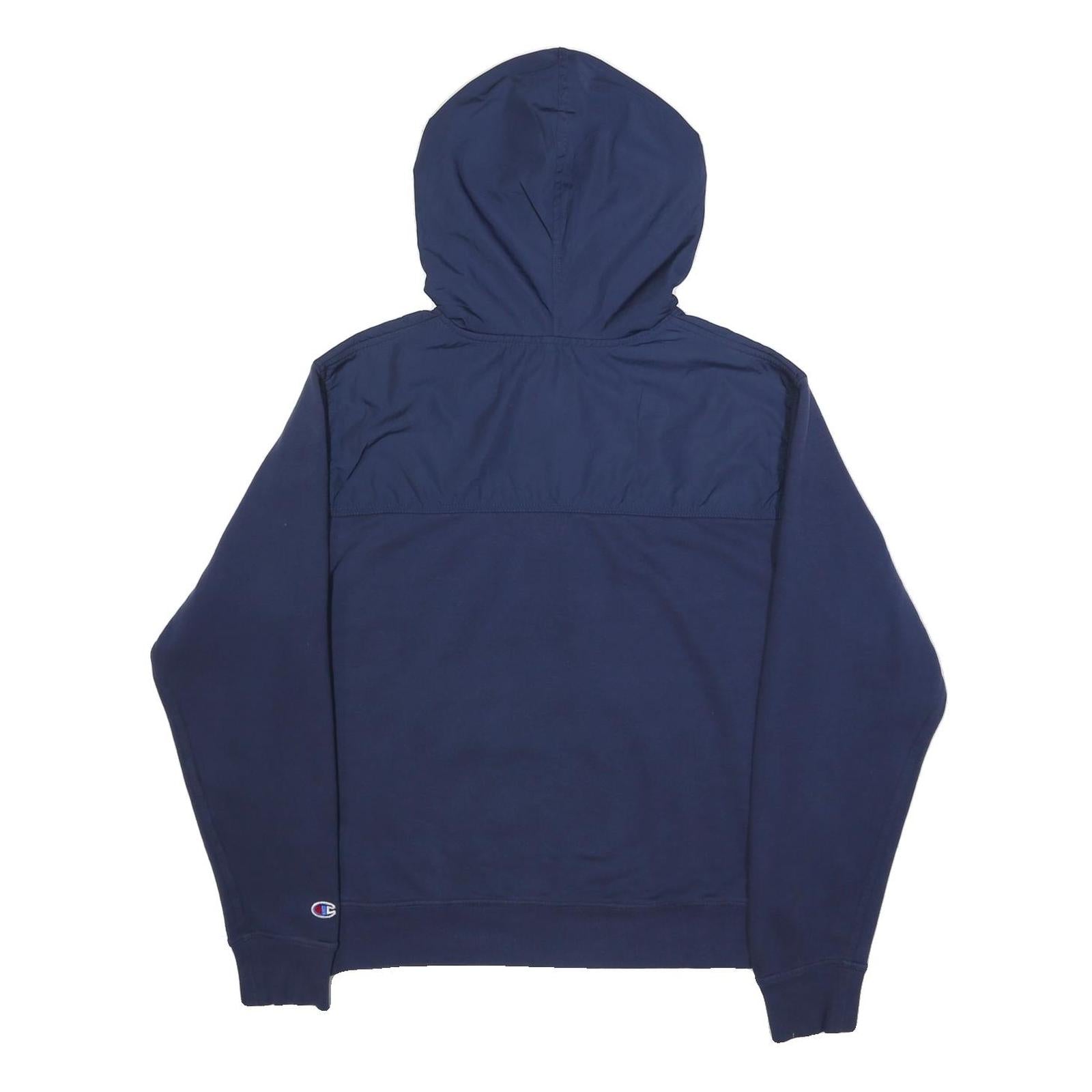 CHAMPION Mens Navy Blue Pullover Hoodie M Cotton Blend Half Zip Hooded