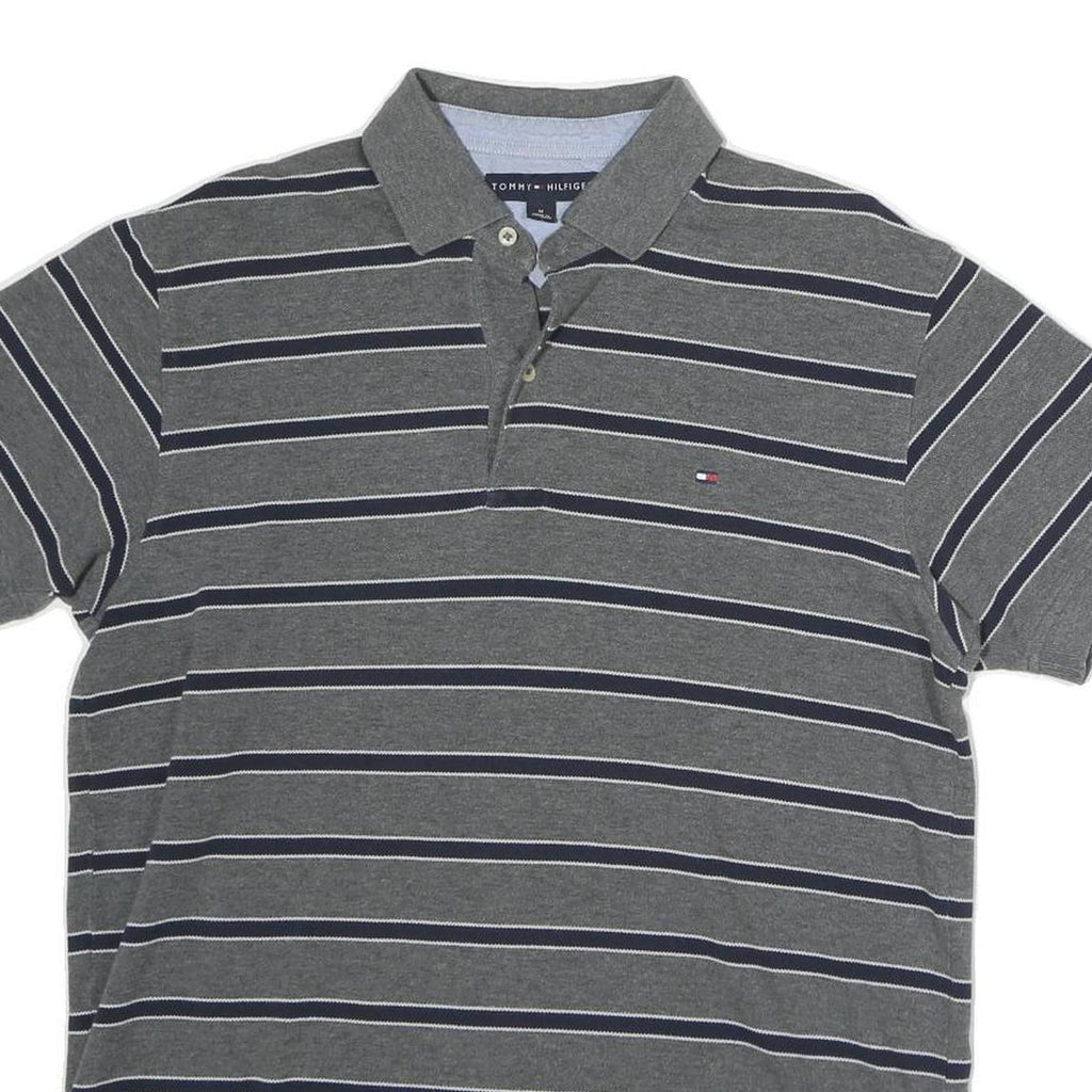 TOMMY HILFIGER Mens Grey Striped Short Sleeve Polo Shirt M Classic Fit Casual