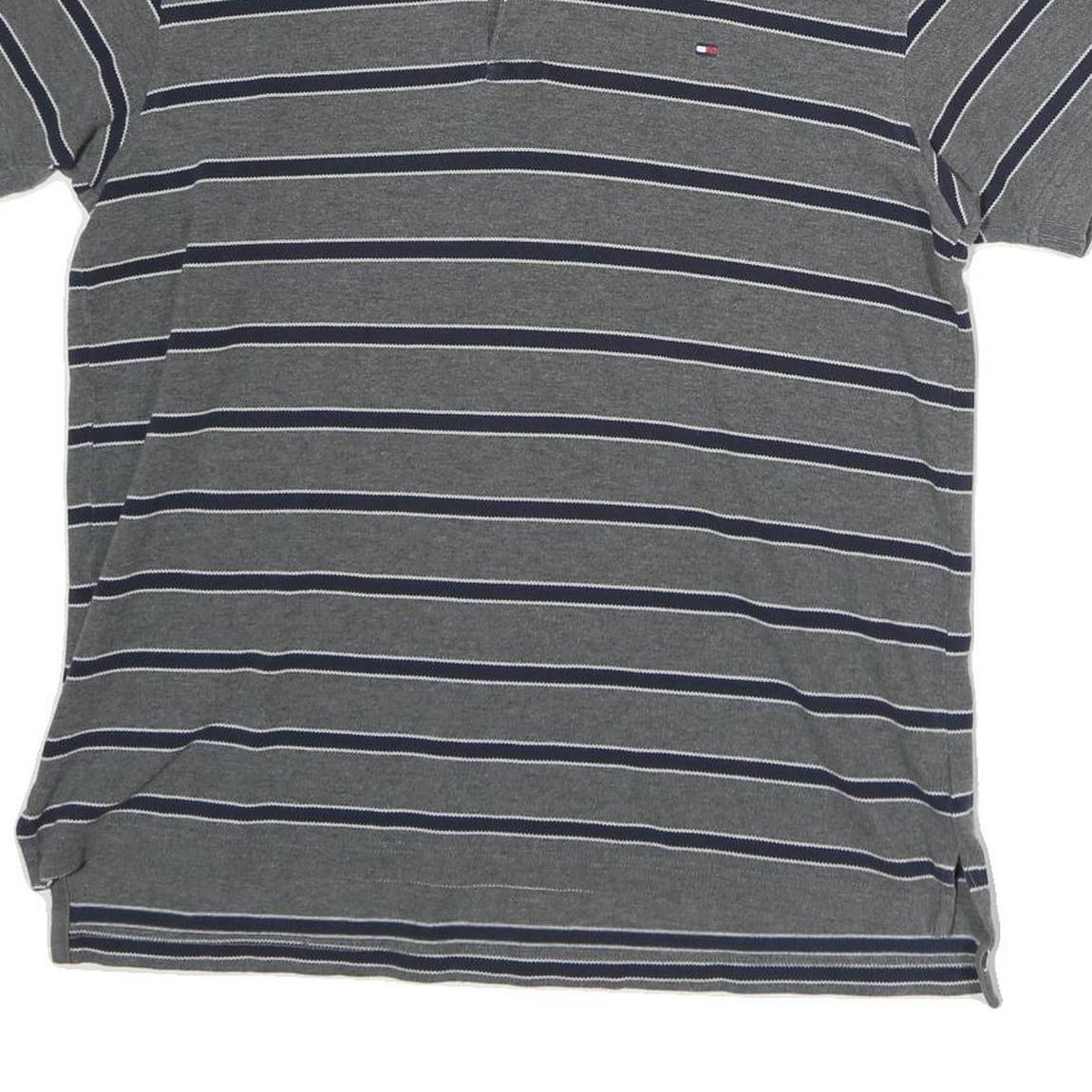 TOMMY HILFIGER Mens Grey Striped Short Sleeve Polo Shirt M Classic Fit Casual