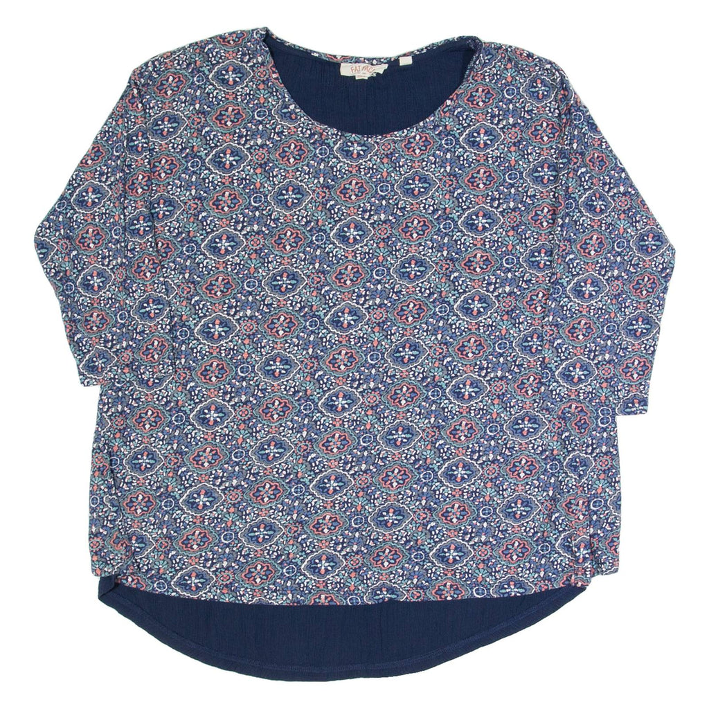 FAT FACE Womens Printed Top Blue 3/4 Sleeve Crazy Pattern UK 12