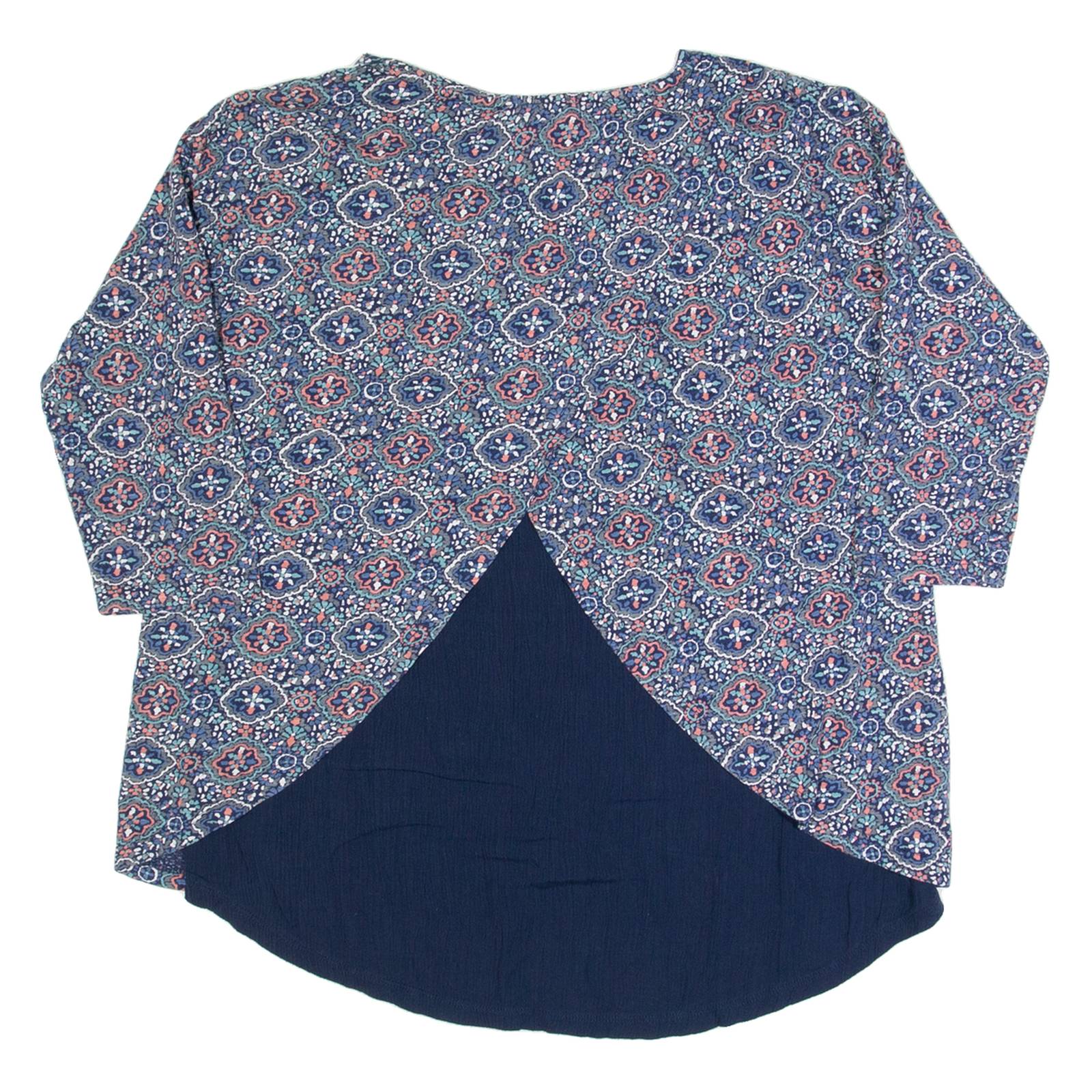FAT FACE Womens Printed Top Blue 3/4 Sleeve Crazy Pattern UK 12