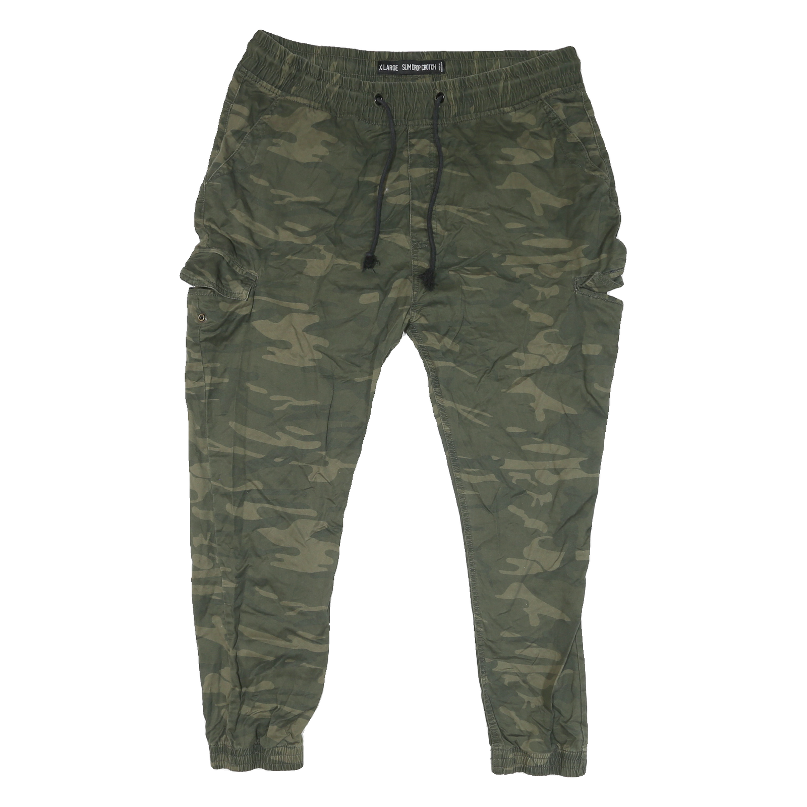 Mens Cotton Blend Green Relaxed Camouflage Drawstring Jogger Trousers W40 L27