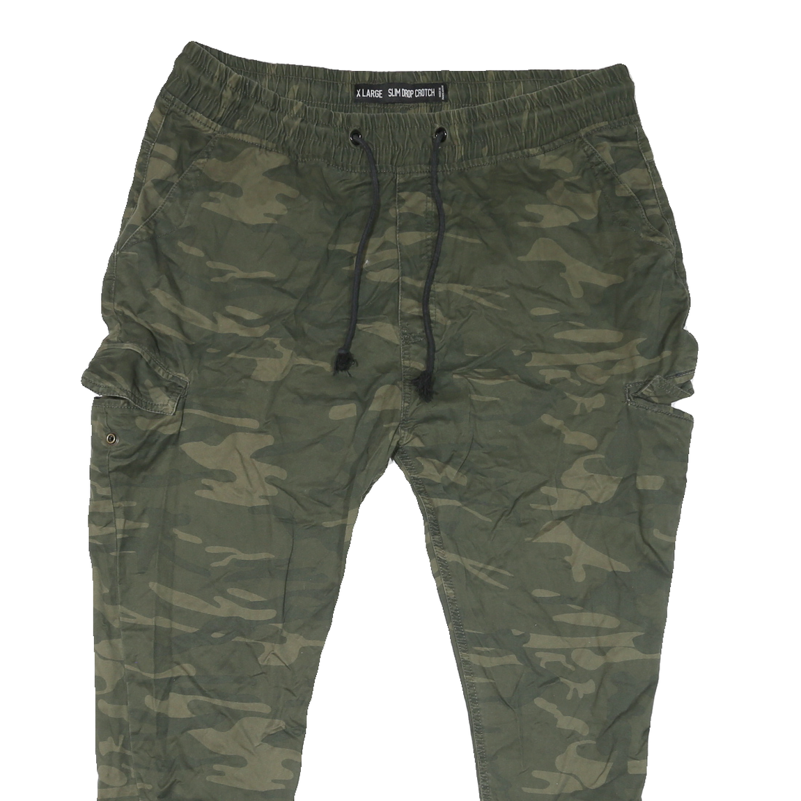 Mens Cotton Blend Green Relaxed Camouflage Drawstring Jogger Trousers W40 L27