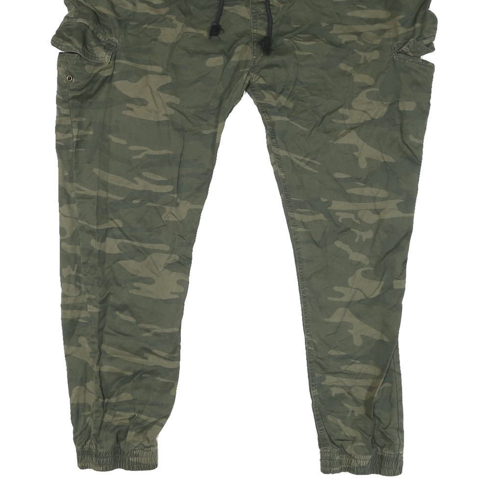 Mens Cotton Blend Green Relaxed Camouflage Drawstring Jogger Trousers W40 L27
