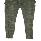Mens Cotton Blend Green Relaxed Camouflage Drawstring Jogger Trousers W40 L27