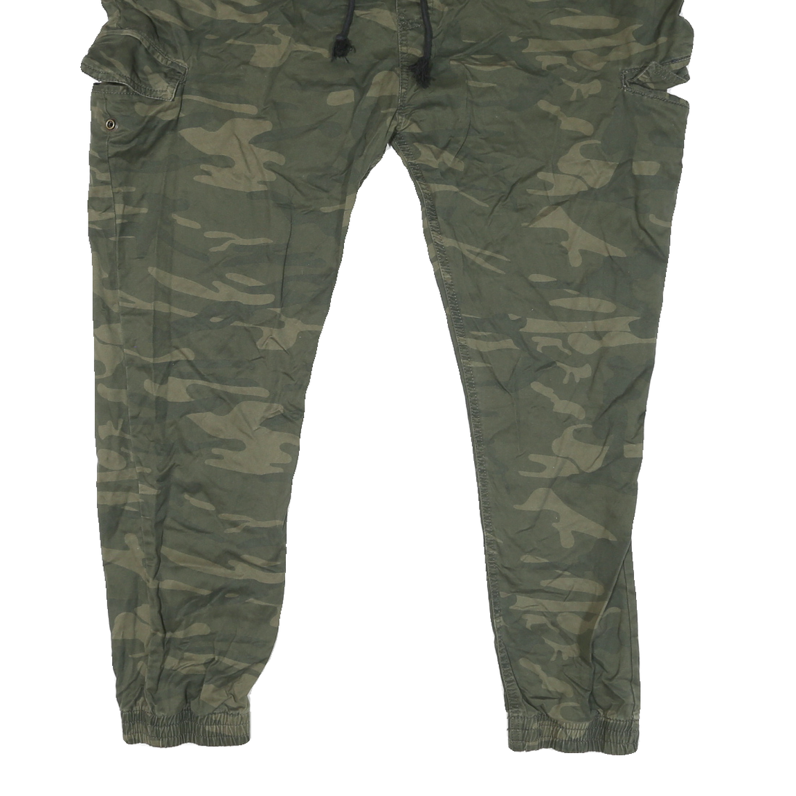 Mens Cotton Blend Green Relaxed Camouflage Drawstring Jogger Trousers W40 L27