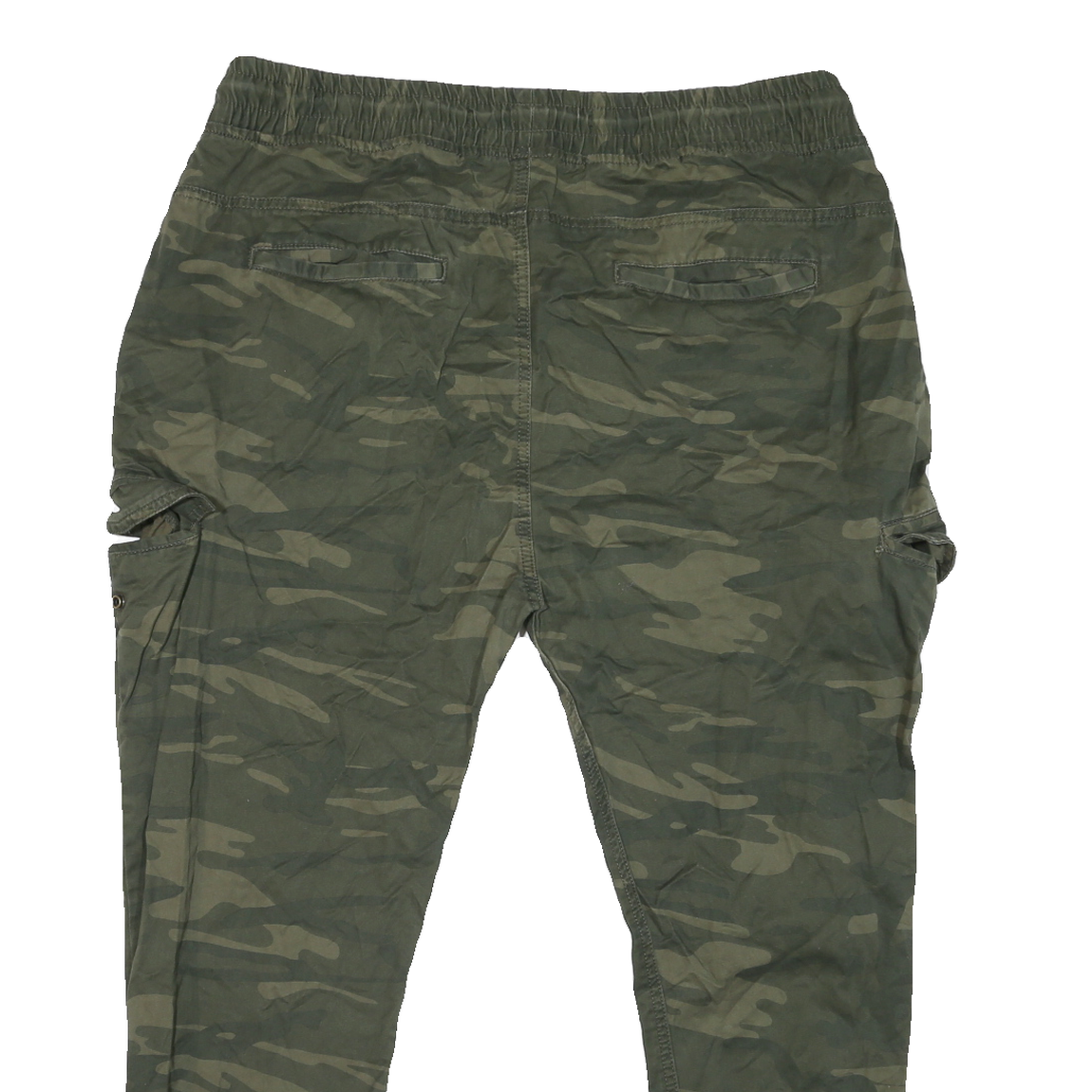 Mens Cotton Blend Green Relaxed Camouflage Drawstring Jogger Trousers W40 L27