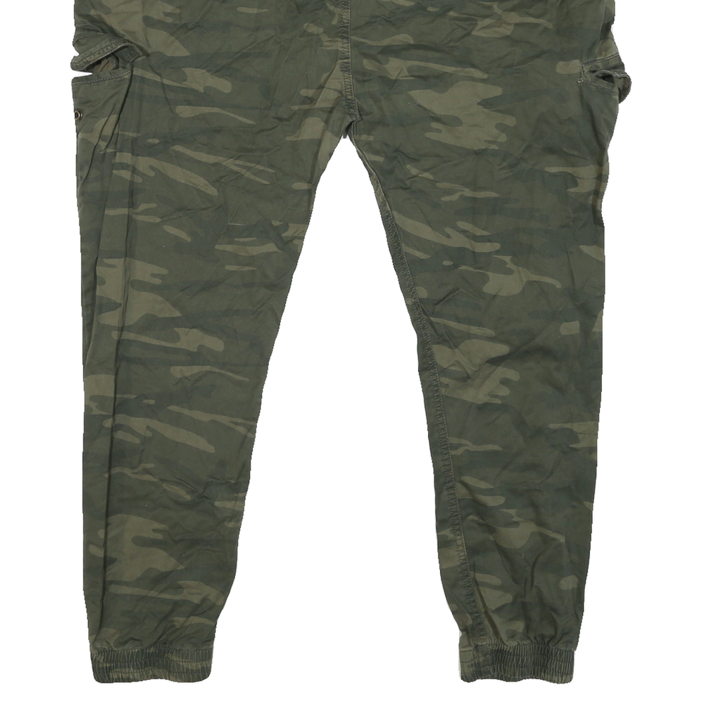 Mens Cotton Blend Green Relaxed Camouflage Drawstring Jogger Trousers W40 L27