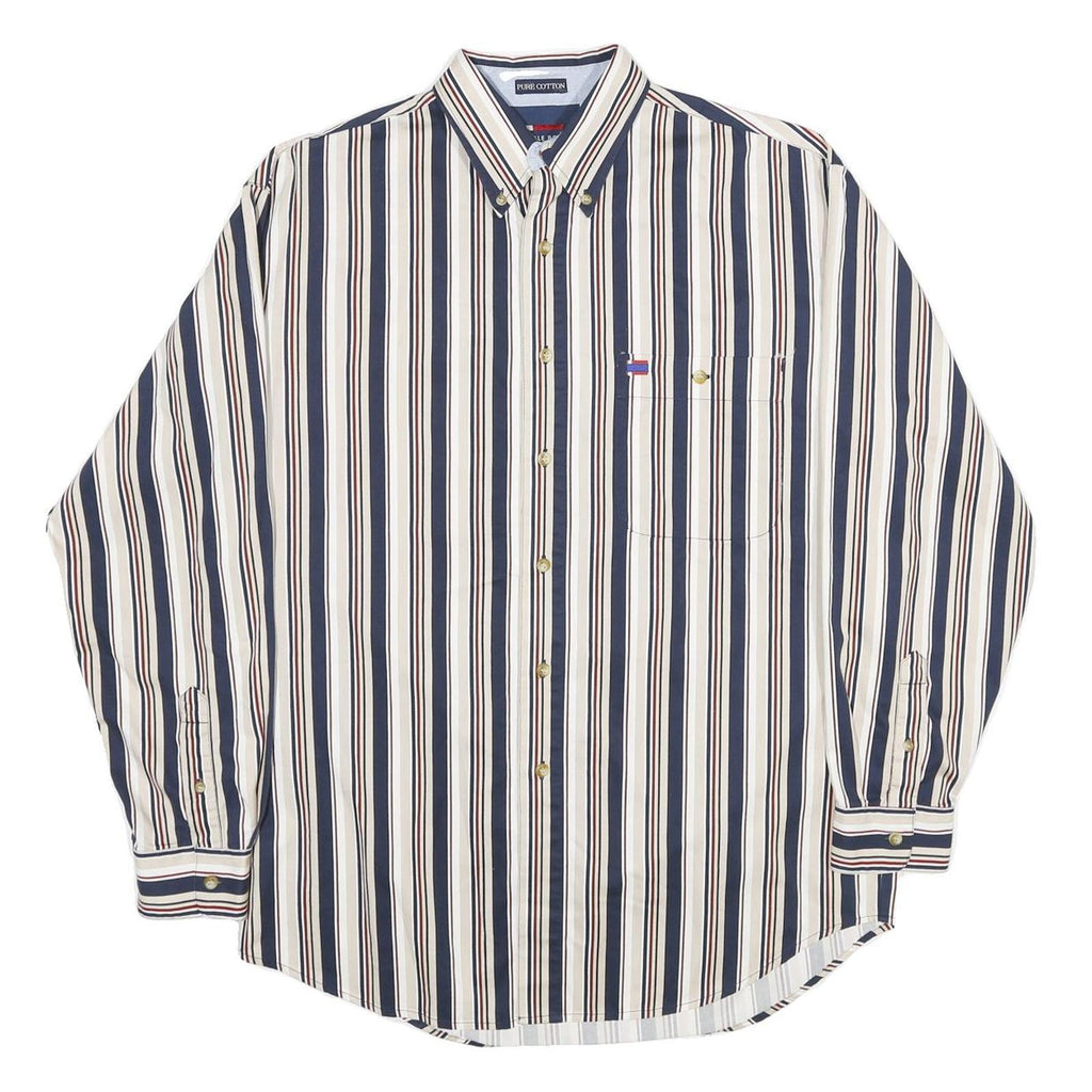 BUGLE BOY Mens White & Navy Blue Striped Button Down Cotton Shirt M Casual