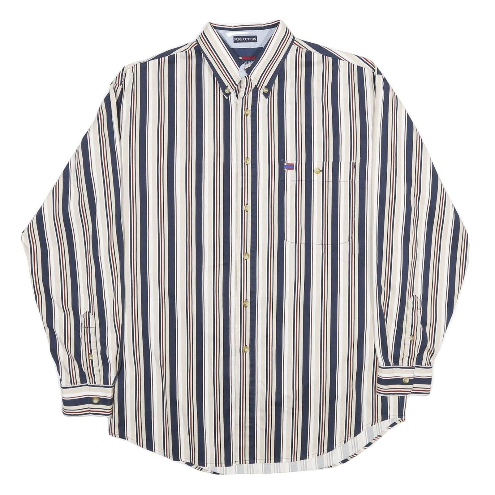 BUGLE BOY Mens White & Navy Blue Striped Button Down Cotton Shirt M Casual