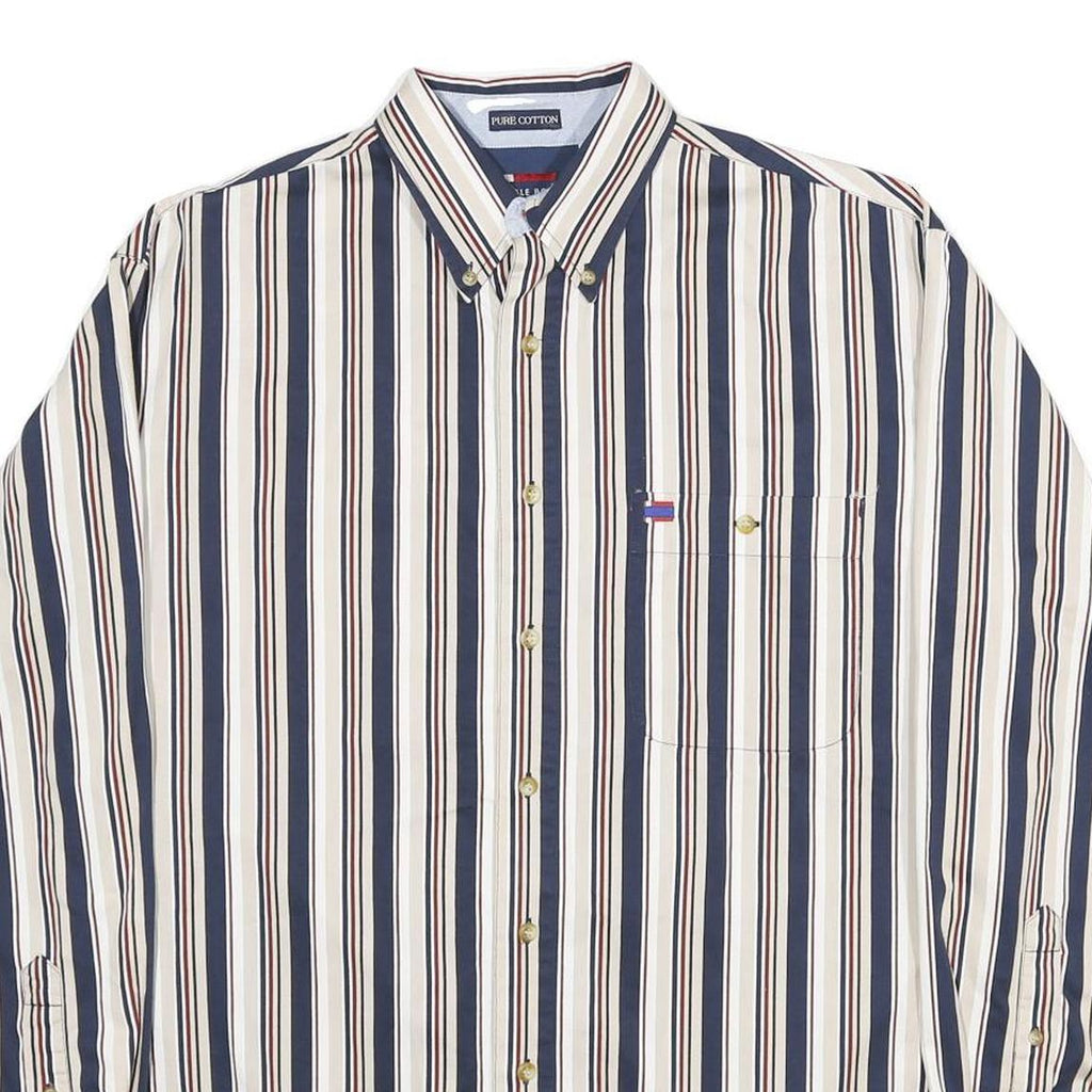 BUGLE BOY Mens White & Navy Blue Striped Button Down Cotton Shirt M Casual