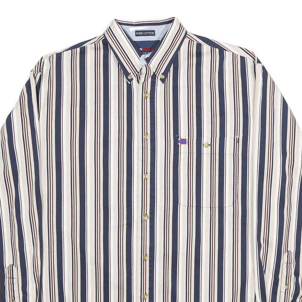 BUGLE BOY Mens White & Navy Blue Striped Button Down Cotton Shirt M Casual