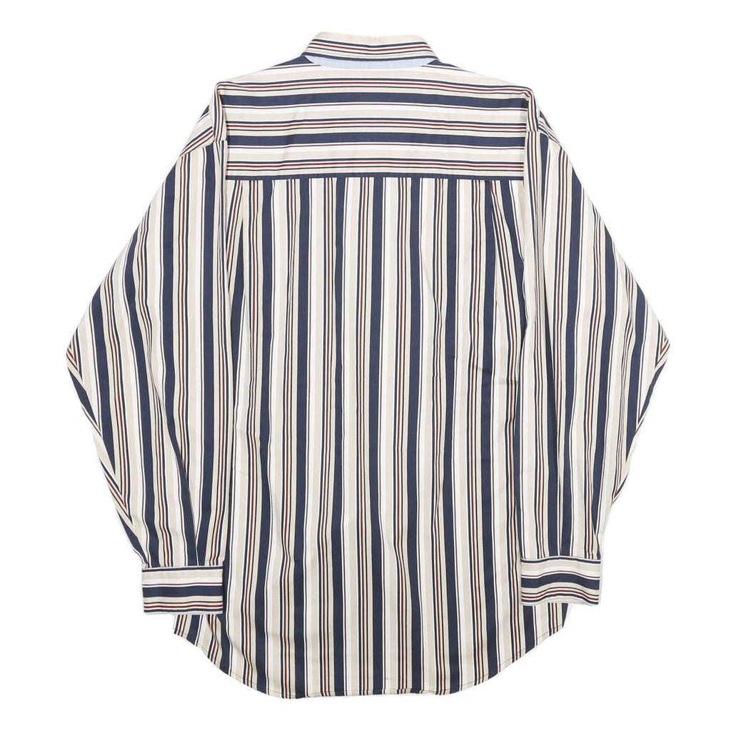 BUGLE BOY Mens White & Navy Blue Striped Button Down Cotton Shirt M Casual