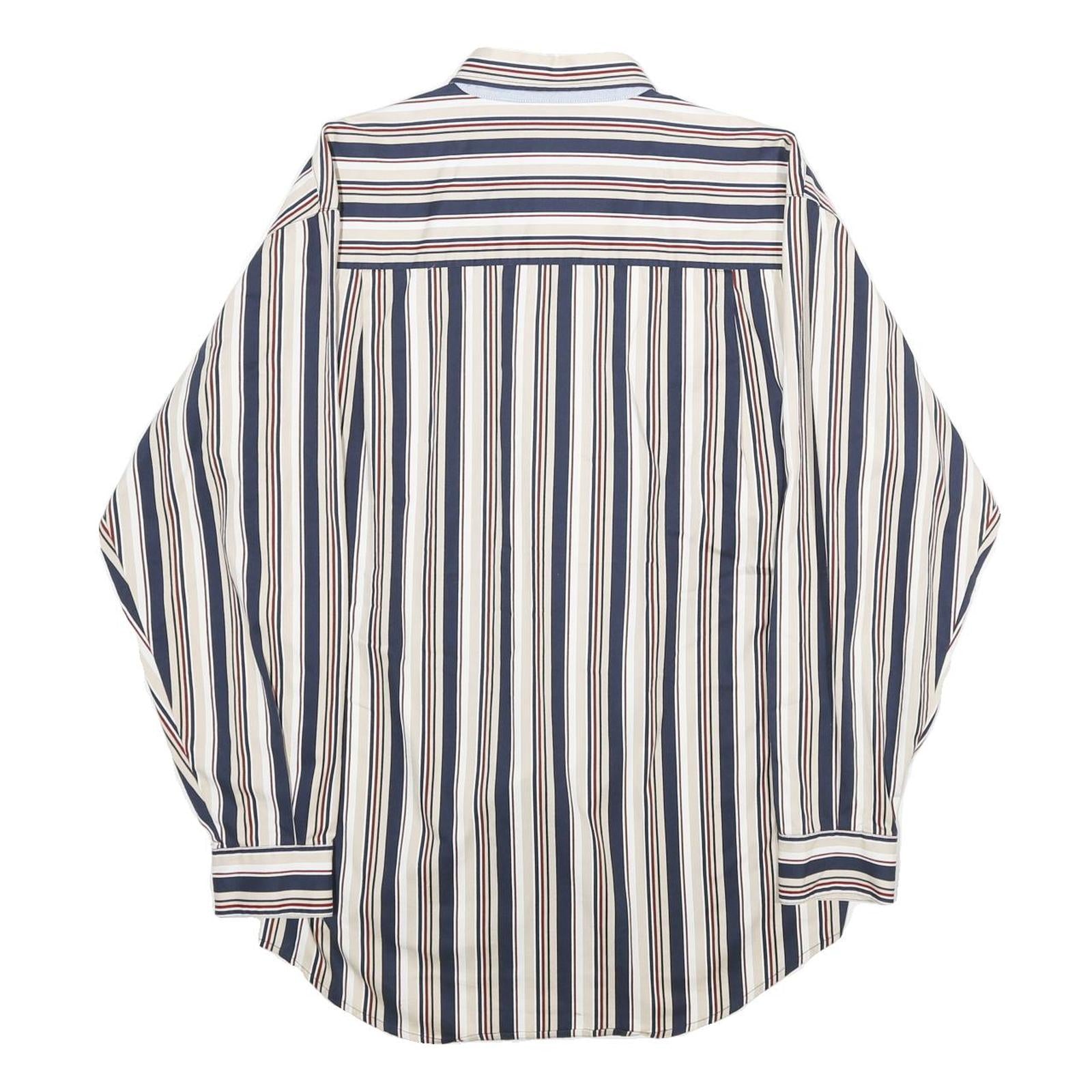 BUGLE BOY Mens White & Navy Blue Striped Button Down Cotton Shirt M Casual