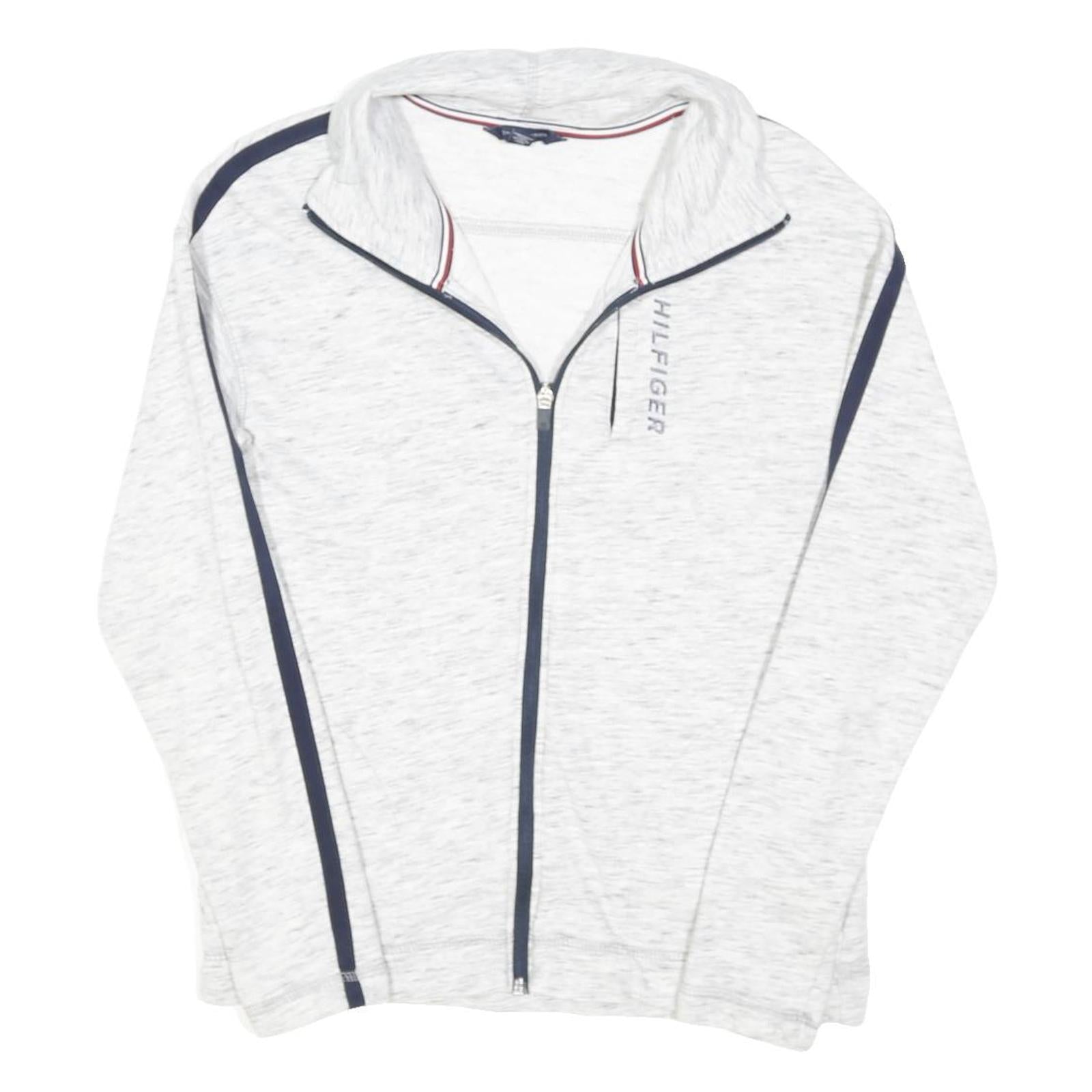 TOMMY HILFIGER Womens White & Navy Zip Jacket S Cotton Blend Plain Sporting
