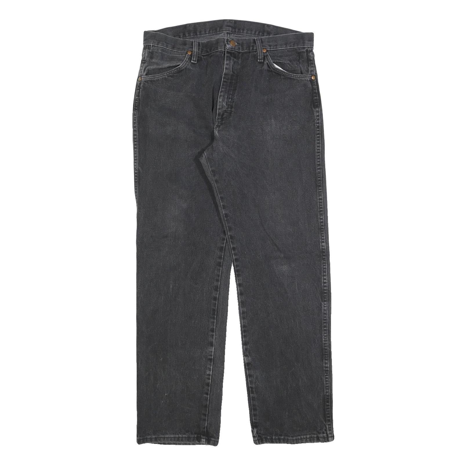 WRANGLER Mens Black Regular Straight Denim Raw Jeans W34 L32 Classic Style