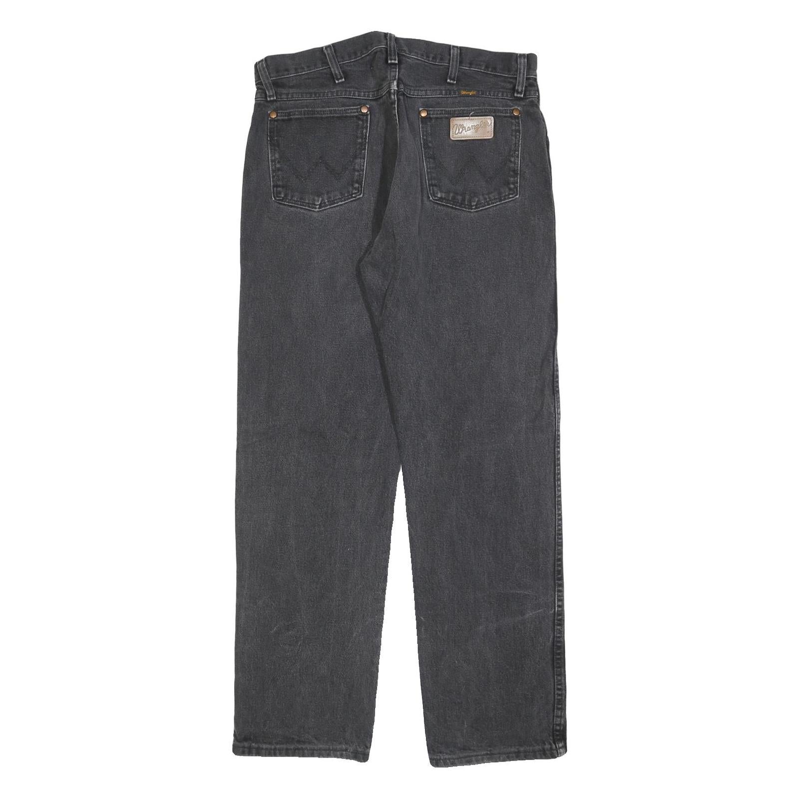 WRANGLER Mens Black Regular Straight Denim Raw Jeans W34 L32 Classic Style