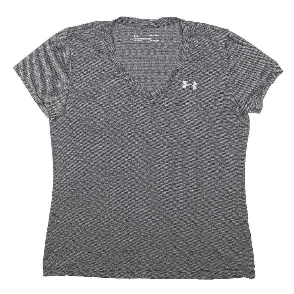UNDER ARMOUR Womens Grey V-Neck Polyester Blend T-Shirt M Short Sleeve