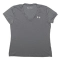 UNDER ARMOUR Womens Grey V-Neck Polyester Blend T-Shirt M Short Sleeve