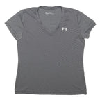 UNDER ARMOUR Womens Grey V-Neck Polyester Blend T-Shirt M Short Sleeve