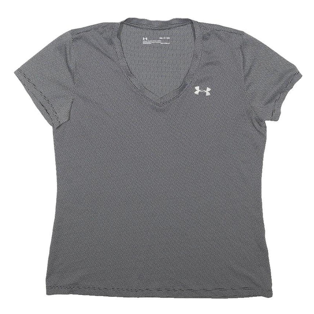 UNDER ARMOUR Womens Grey V-Neck Polyester Blend T-Shirt M Short Sleeve