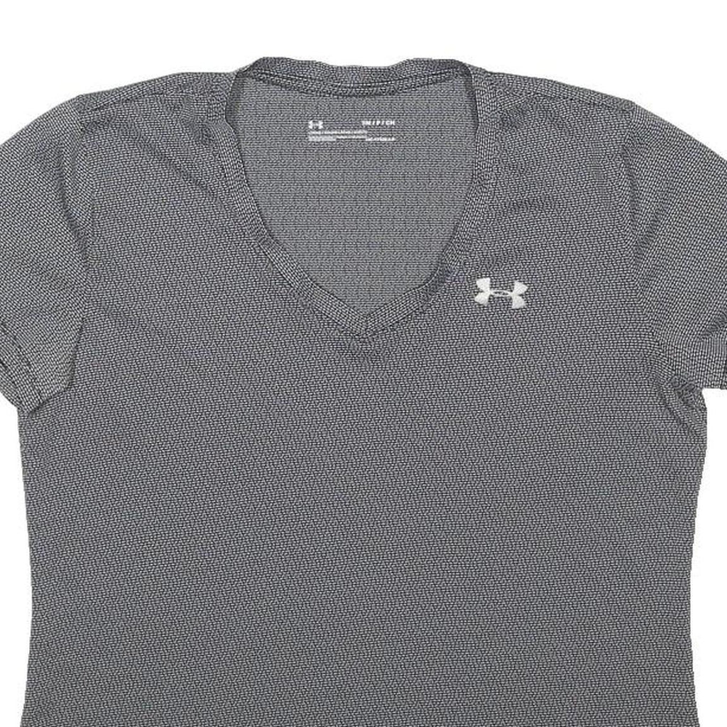 UNDER ARMOUR Womens Grey V-Neck Polyester Blend T-Shirt M Short Sleeve
