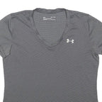 UNDER ARMOUR Womens Grey V-Neck Polyester Blend T-Shirt M Short Sleeve