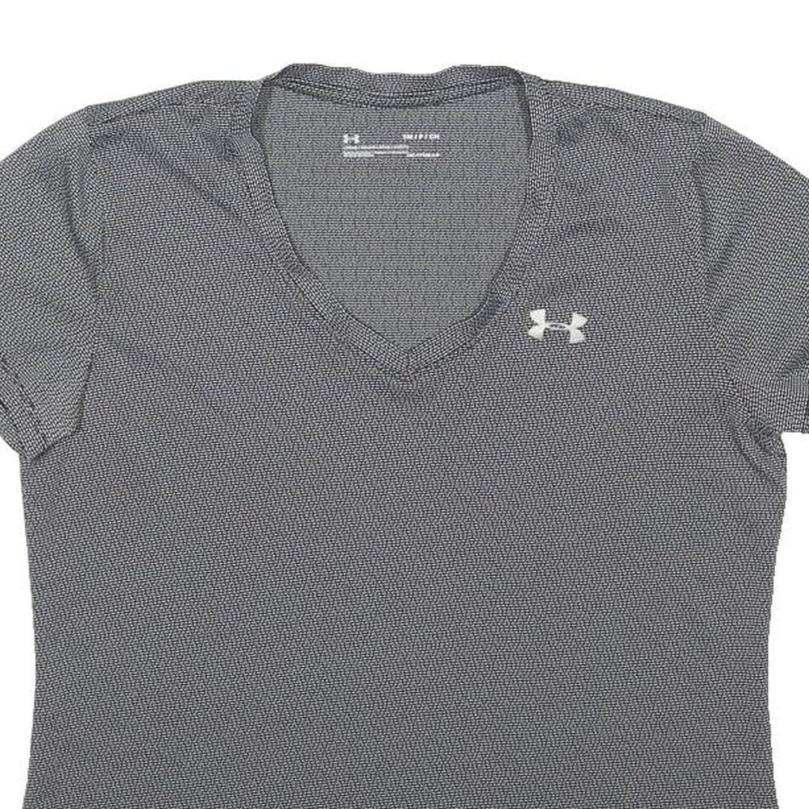 UNDER ARMOUR Womens Grey V-Neck Polyester Blend T-Shirt M Short Sleeve