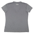 UNDER ARMOUR Womens Grey V-Neck Polyester Blend T-Shirt M Short Sleeve