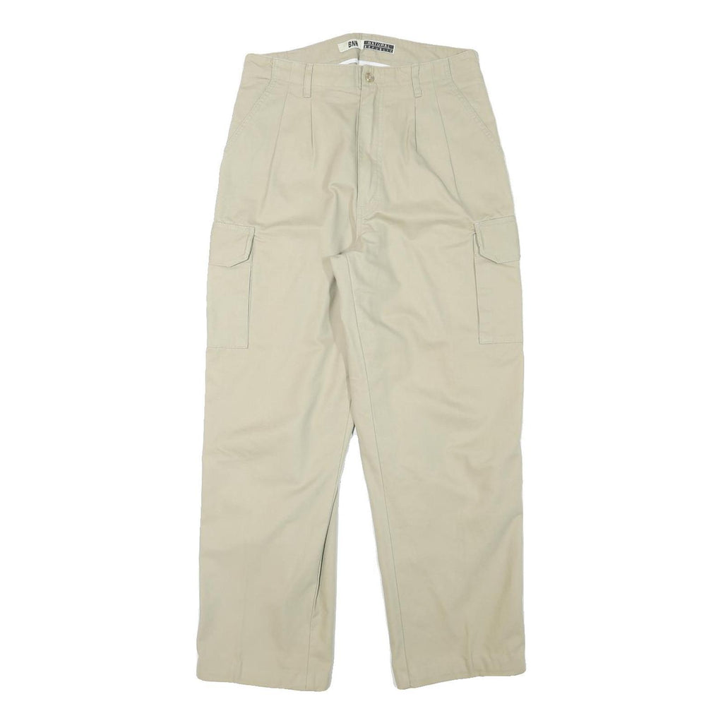 NATURAL REPUBLIC Mens Relaxed Beige Cargo Trousers W29 L28 Cotton Blend Zip