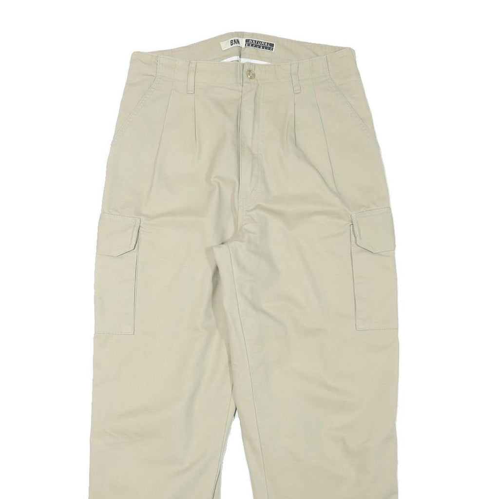 NATURAL REPUBLIC Mens Relaxed Beige Cargo Trousers W29 L28 Cotton Blend Zip
