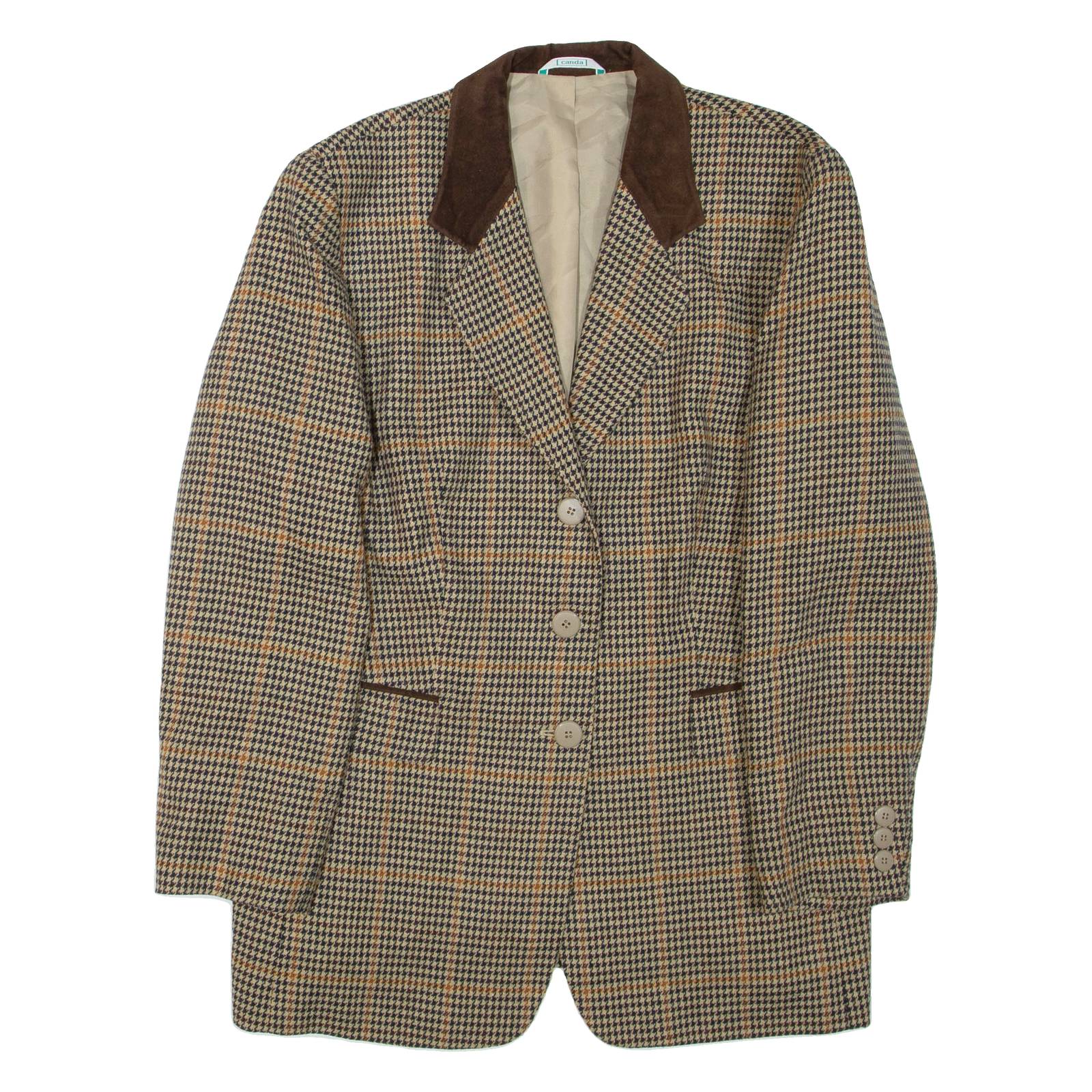 CANADA Womens Blazer Jacket Brown Houndstooth L