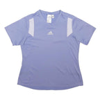 ADIDAS Womens Lilac & White Modern T-Shirt UK 12 Short Sleeve V-Neck Performance