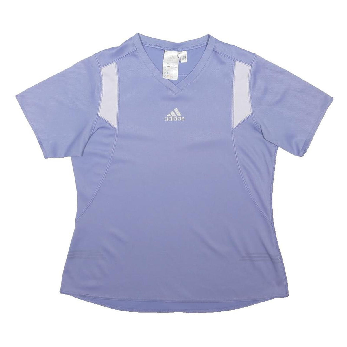 ADIDAS Womens Lilac & White Modern T-Shirt UK 12 Short Sleeve V-Neck Performance