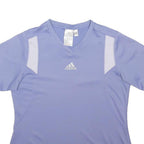 ADIDAS Womens Lilac & White Modern T-Shirt UK 12 Short Sleeve V-Neck Performance