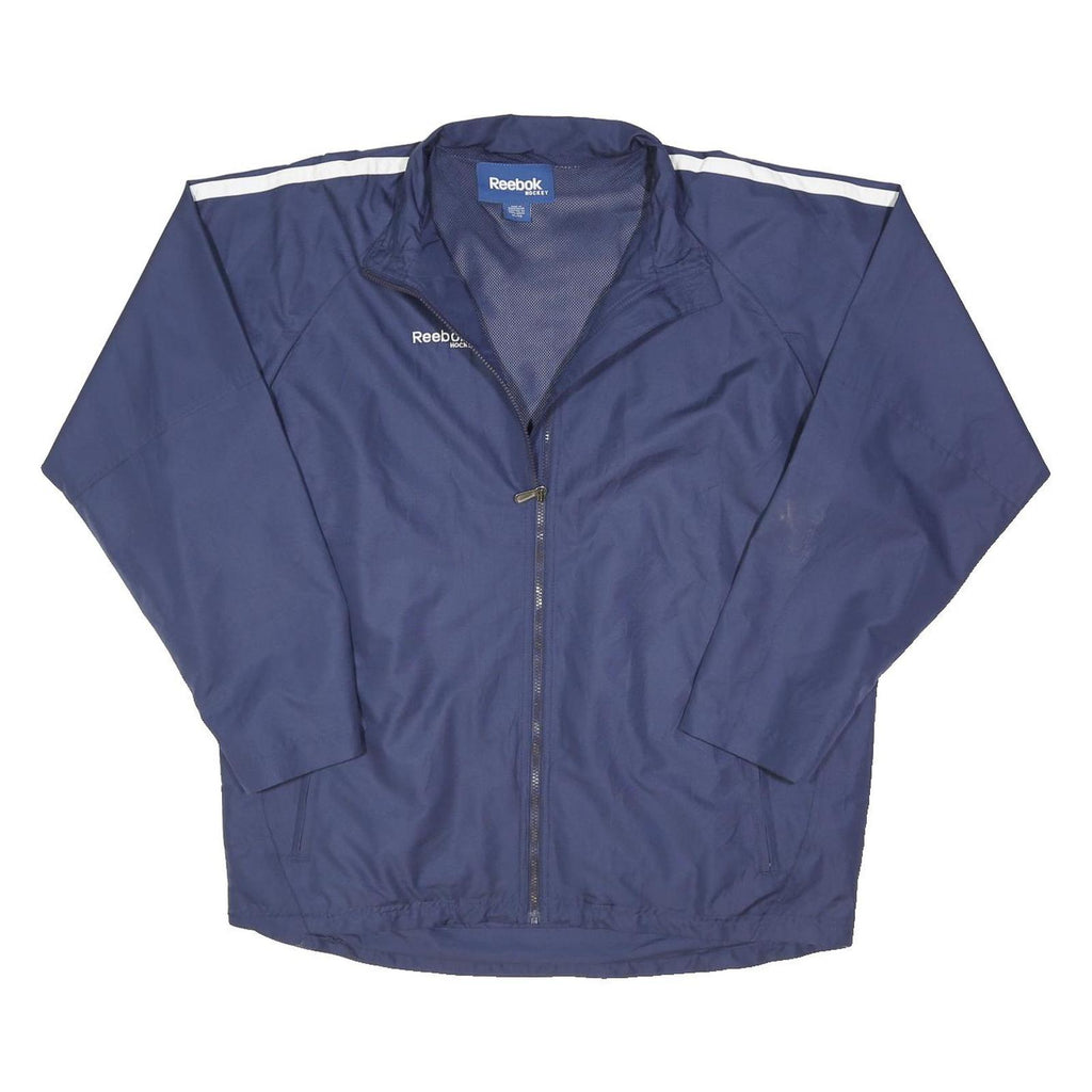 REEBOK Mens Blue Nylon Zip Jacket XL Plain Sportswear Casual Lightweight Track