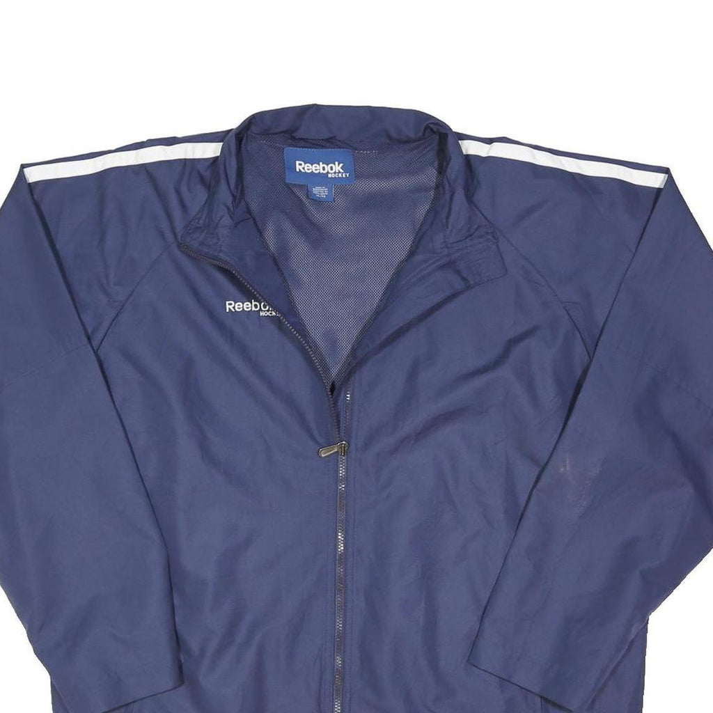 REEBOK Mens Blue Nylon Zip Jacket XL Plain Sportswear Casual Lightweight Track