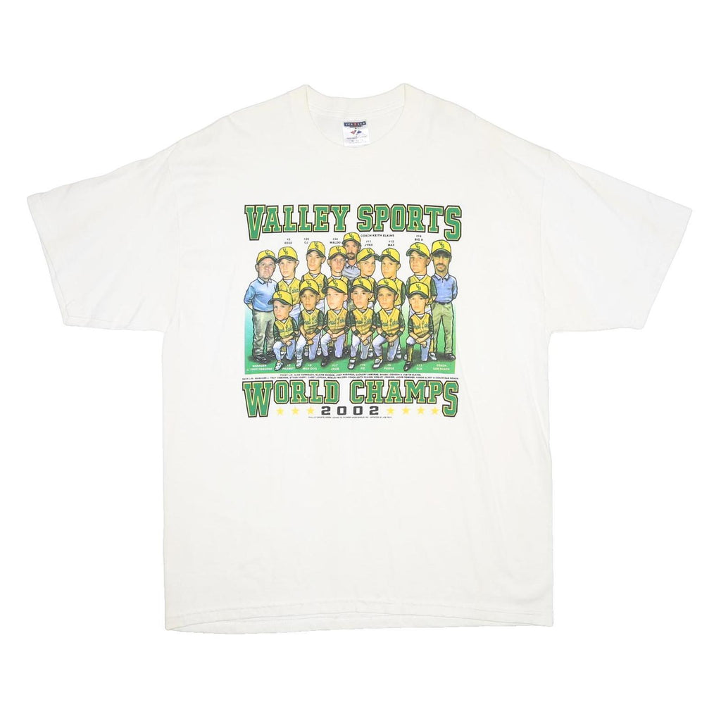JERZEES Mens White Valley Sports World Champs 2002 Graphic T-Shirt XL Short