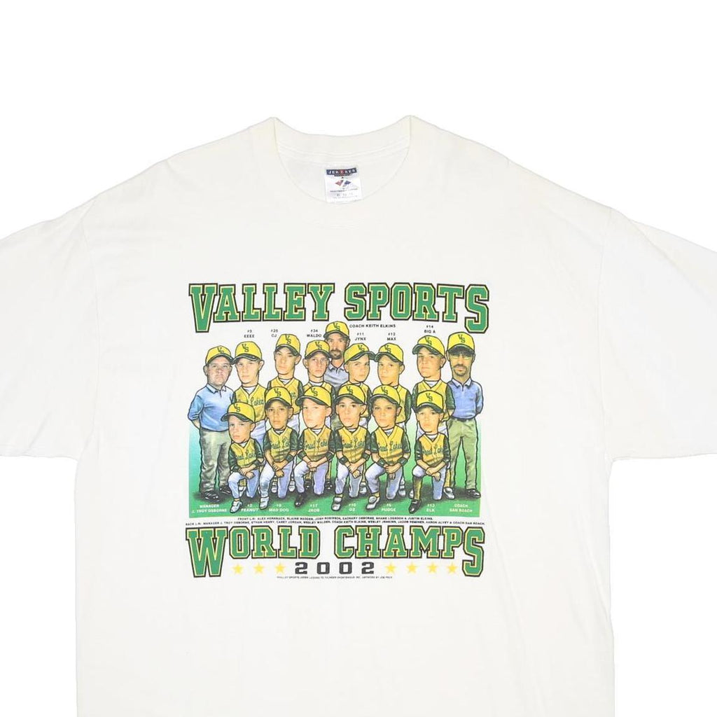 JERZEES Mens White Valley Sports World Champs 2002 Graphic T-Shirt XL Short