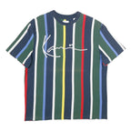 KARL KANI Mens Blue Green Red Multi Stripe Graphic T-Shirt M Short Sleeve Crew