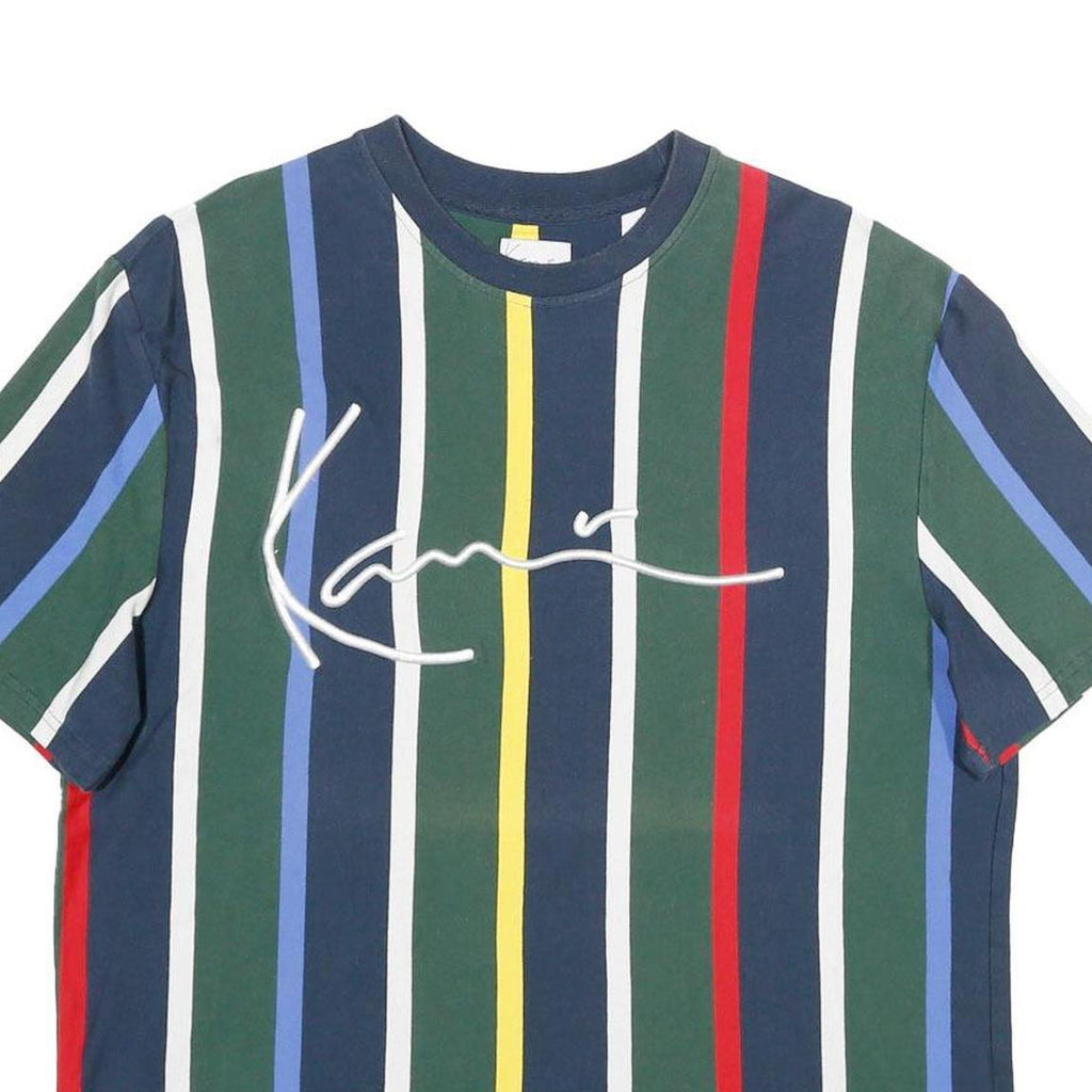 KARL KANI Mens Blue Green Red Multi Stripe Graphic T-Shirt M Short Sleeve Crew