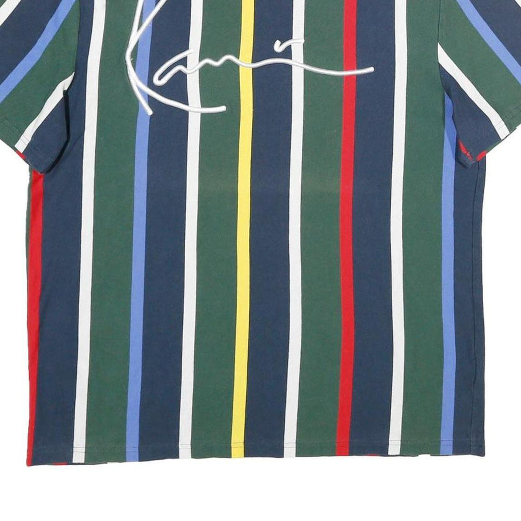 KARL KANI Mens Blue Green Red Multi Stripe Graphic T-Shirt M Short Sleeve Crew